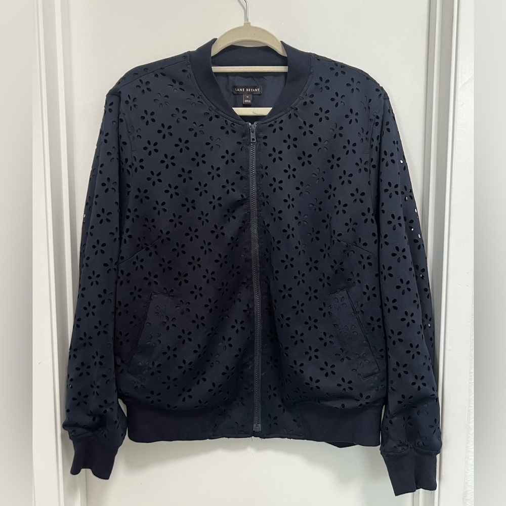 Lane Bryant Women Navy Blue Laser-Cut Jacket